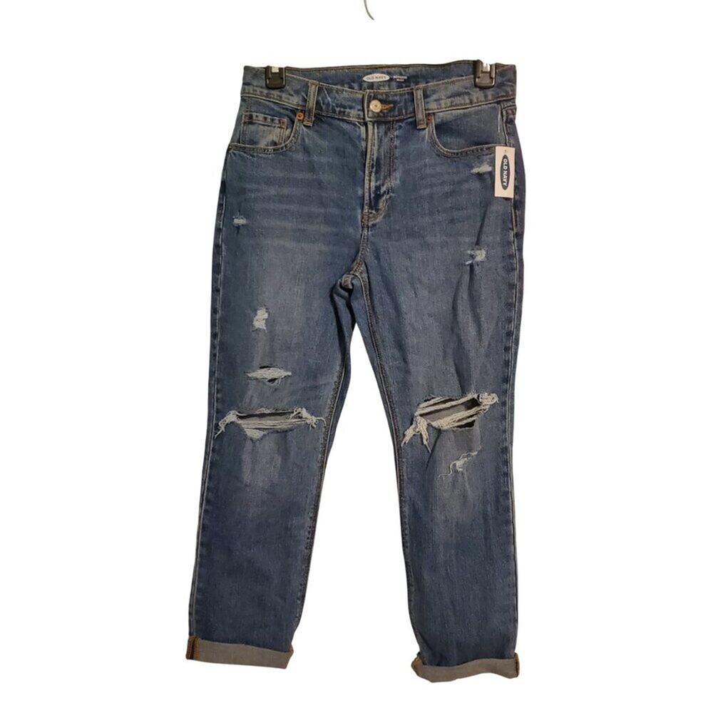 Old Navy Medium Wash Denim Allison Distressed Boyfriend Mid Rise Jeans Size 2